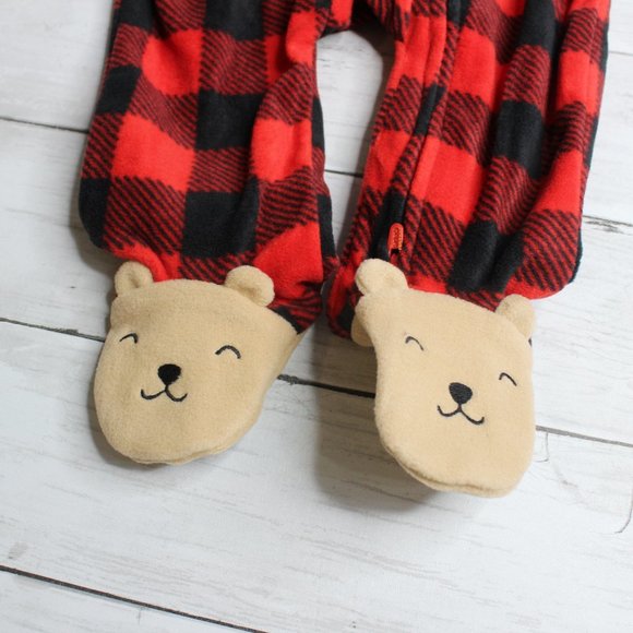 Carter's Baby Fleece Pajama Sleeper Size Newborn Red Plaid - Picture 3 of 4